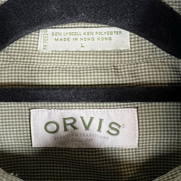 Vintage ORVIS Green White Gingham Check Long Sleeve Button Shirt Mens Size L - Picture 5 of 7